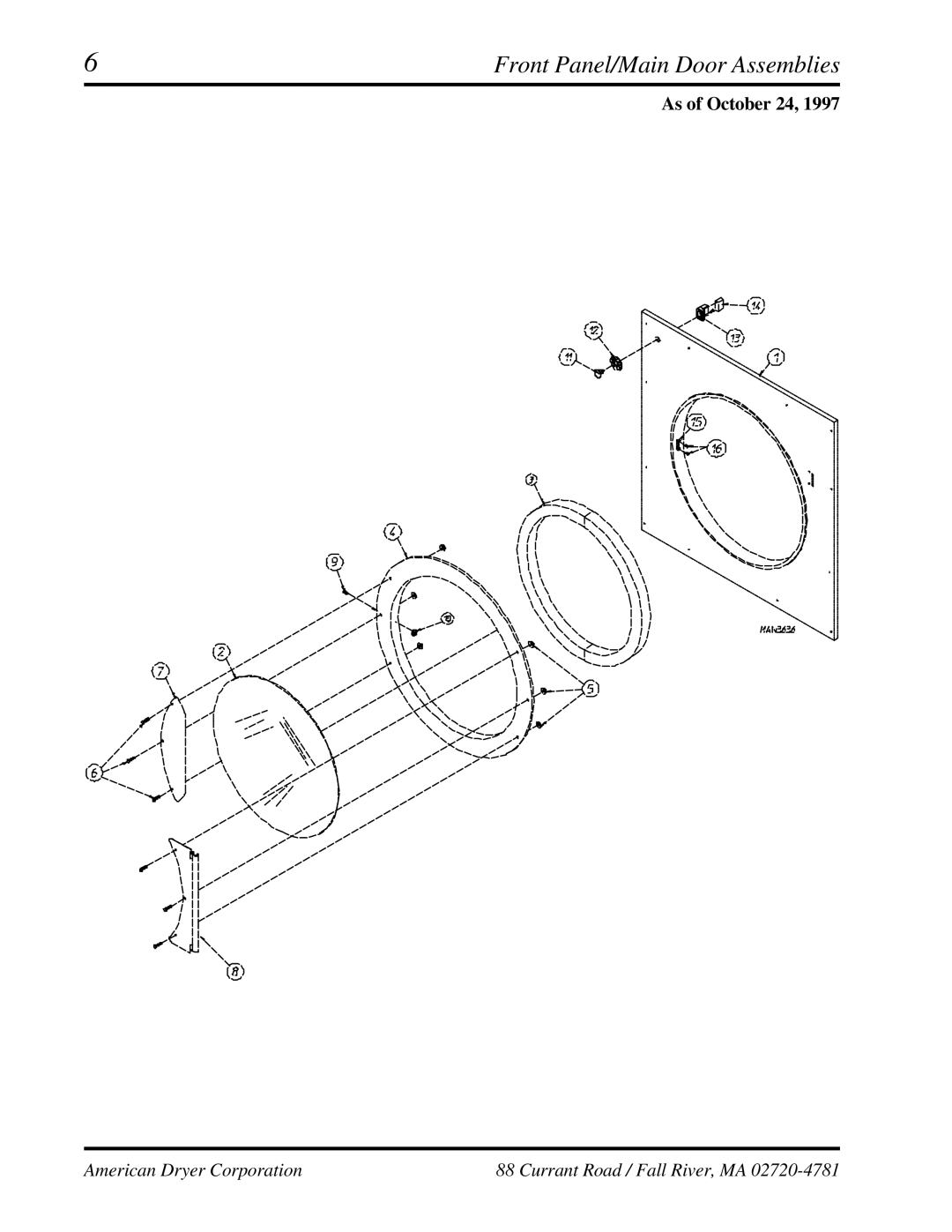 American Dryer Corp ML-95 manual Front Panel/Main Door Assemblies, As of October 24 