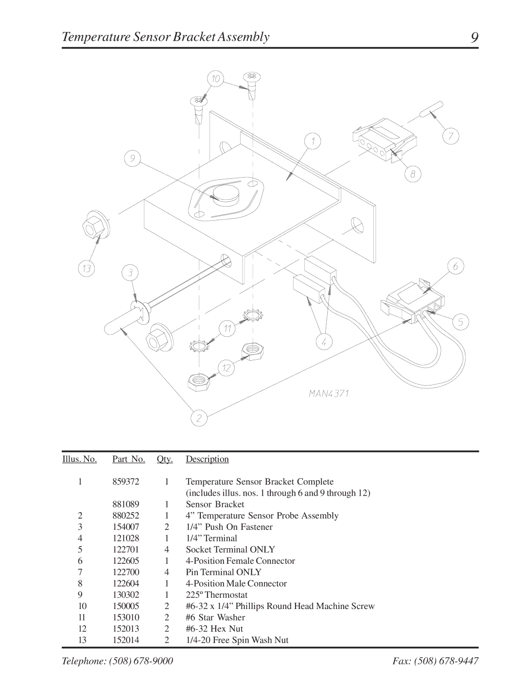 American Dryer Corp ML-96 manual Temperature Sensor Bracket Assembly 