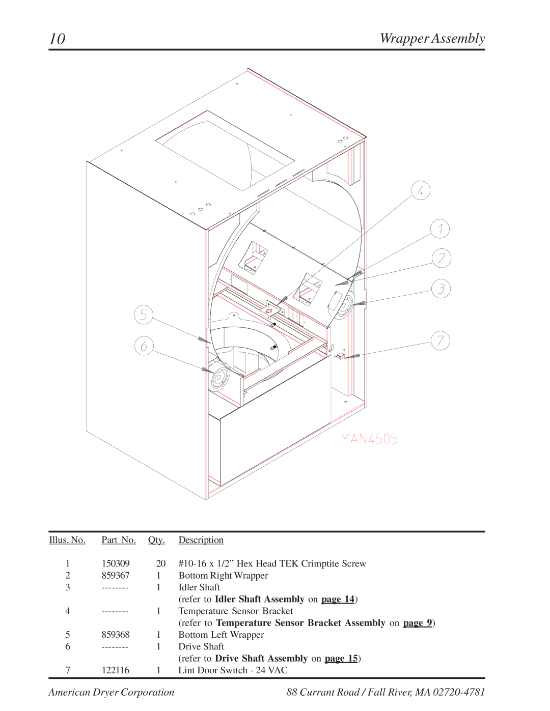 American Dryer Corp ML-96 manual Wrapper Assembly 