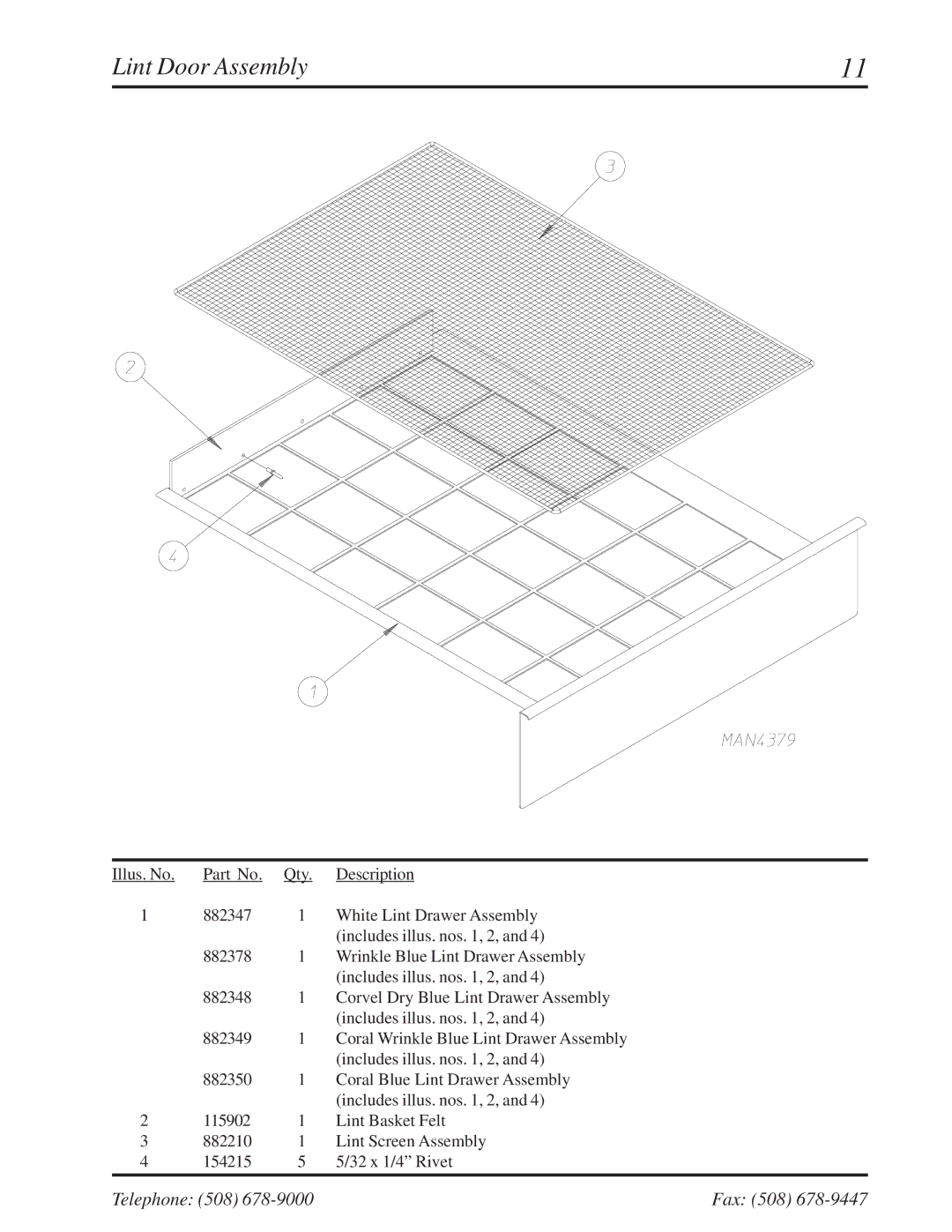 American Dryer Corp ML-96 manual Lint Door Assembly 