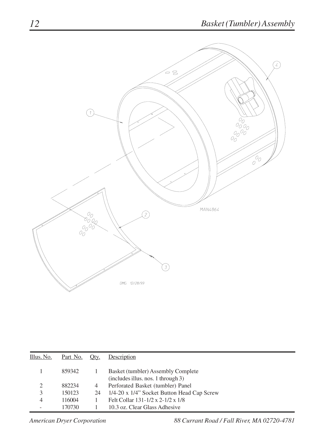 American Dryer Corp ML-96 manual Basket Tumbler Assembly 