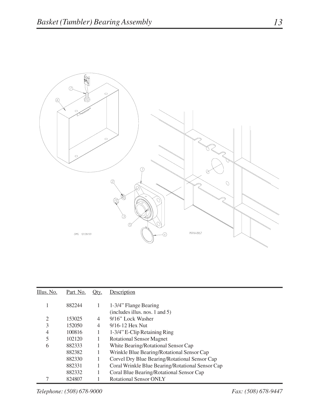 American Dryer Corp ML-96 manual Basket Tumbler Bearing Assembly 