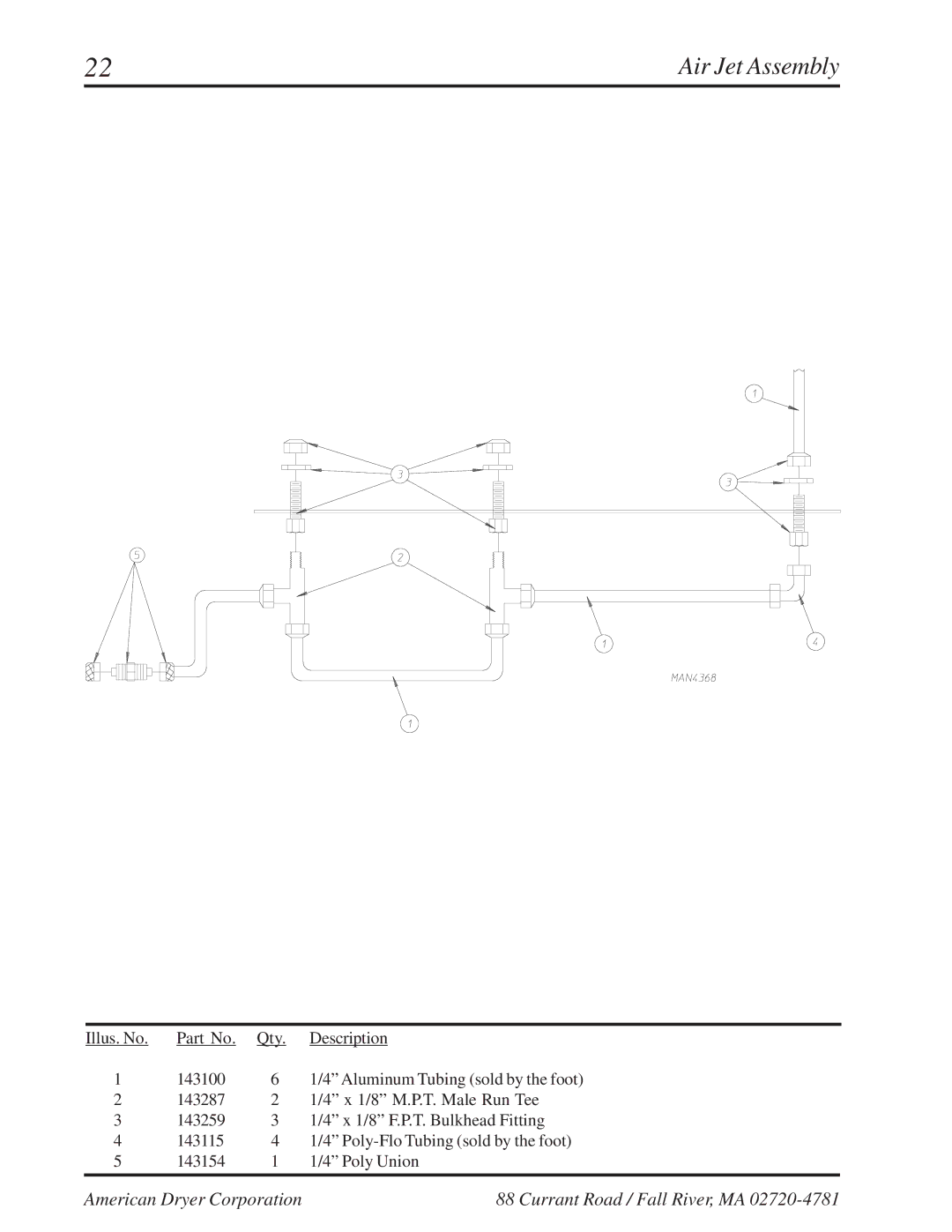 American Dryer Corp ML-96 manual Air Jet Assembly 