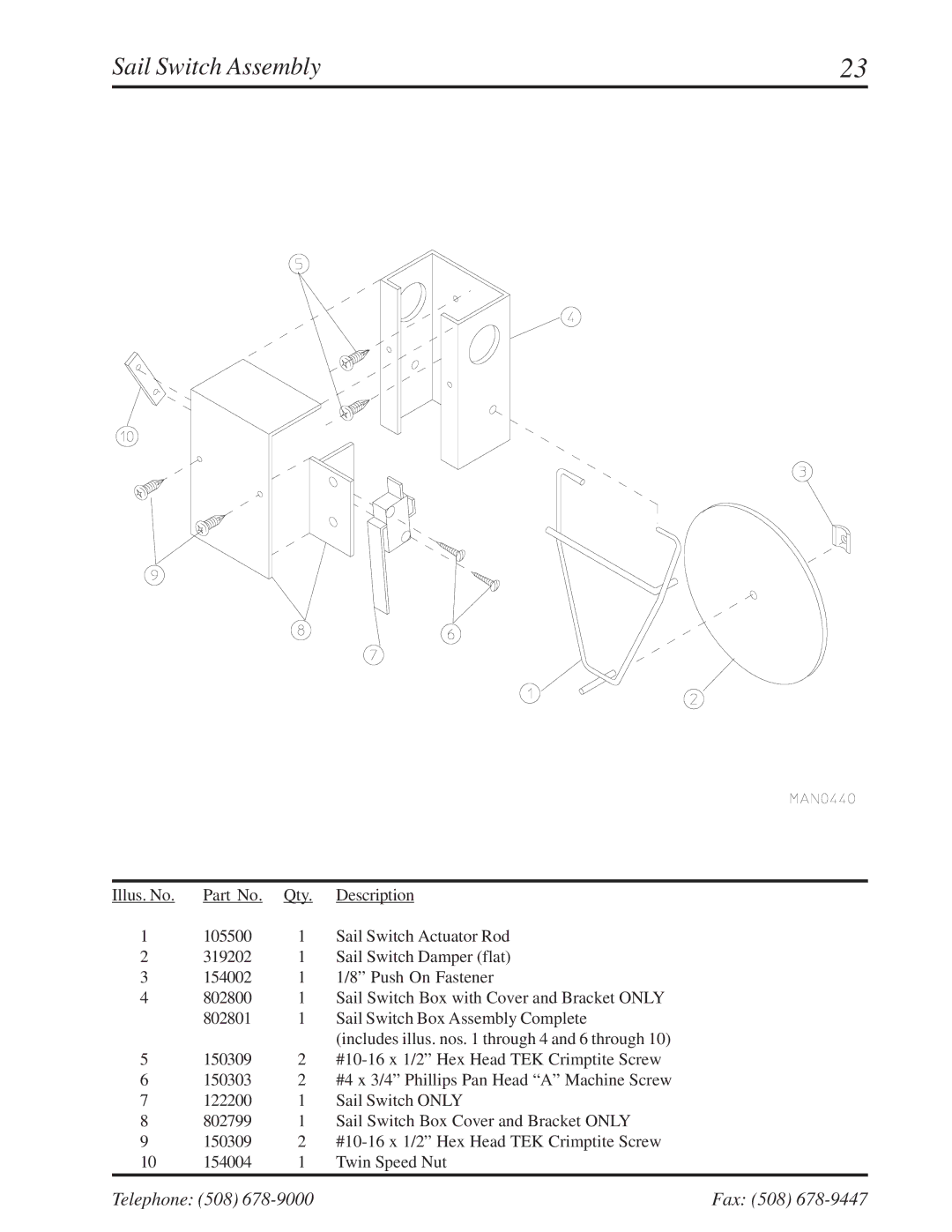 American Dryer Corp ML-96 manual Sail Switch Assembly 