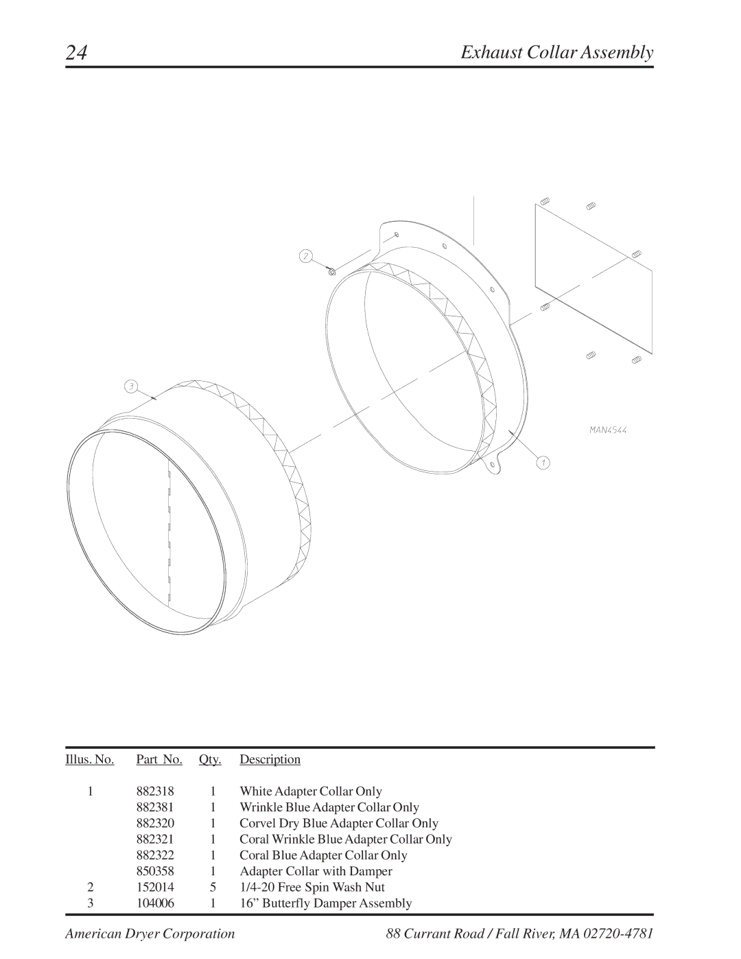 American Dryer Corp ML-96 manual Exhaust Collar Assembly 