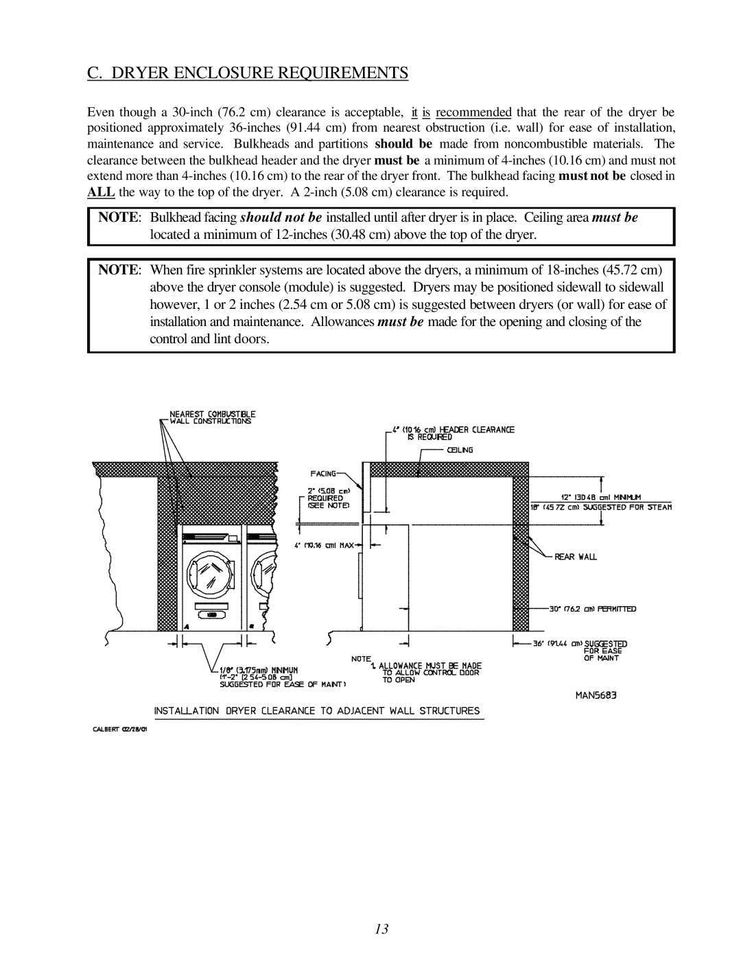 American Dryer Corp ML-96D installation manual Dryer Enclosure Requirements 