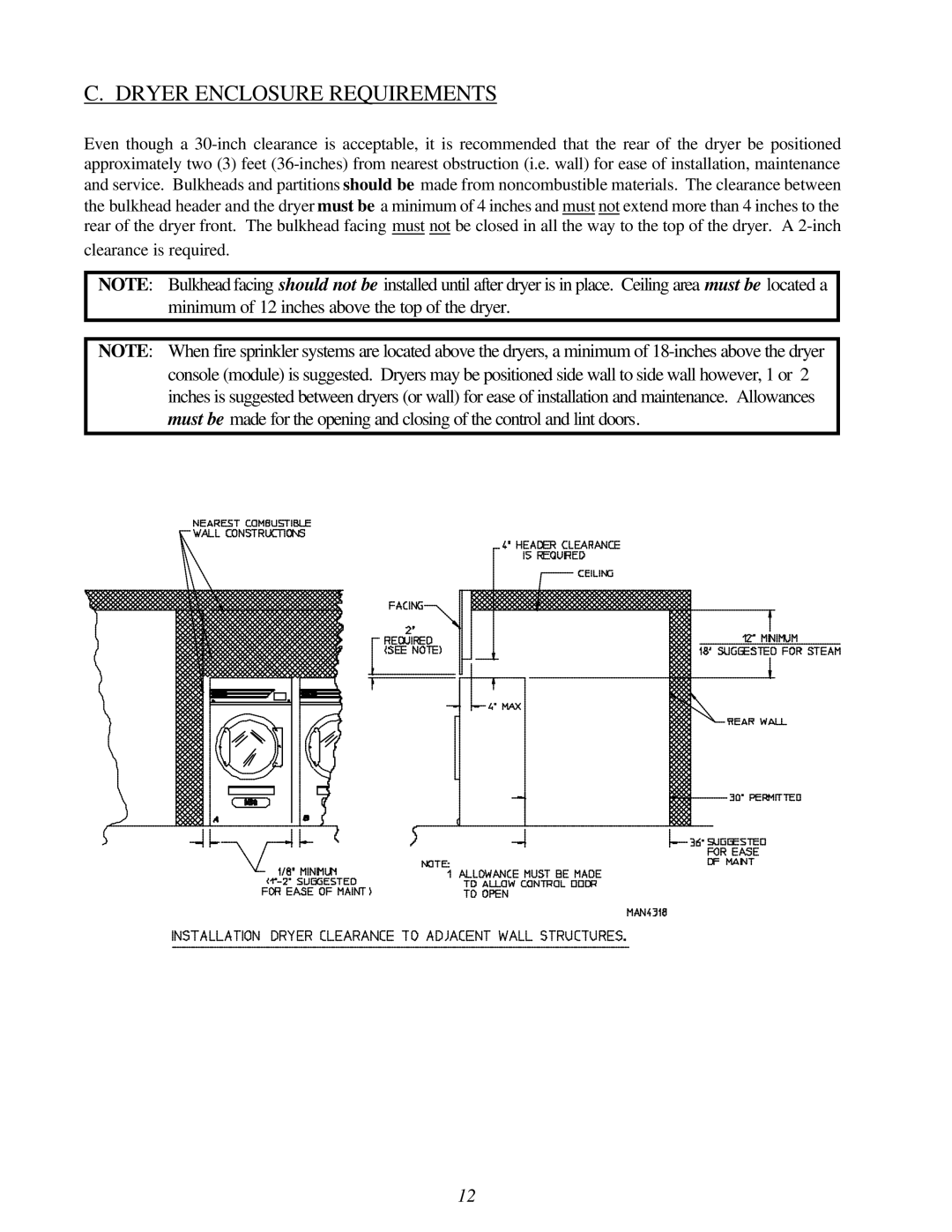 American Dryer Corp ML-96HS installation manual Dryer Enclosure Requirements 