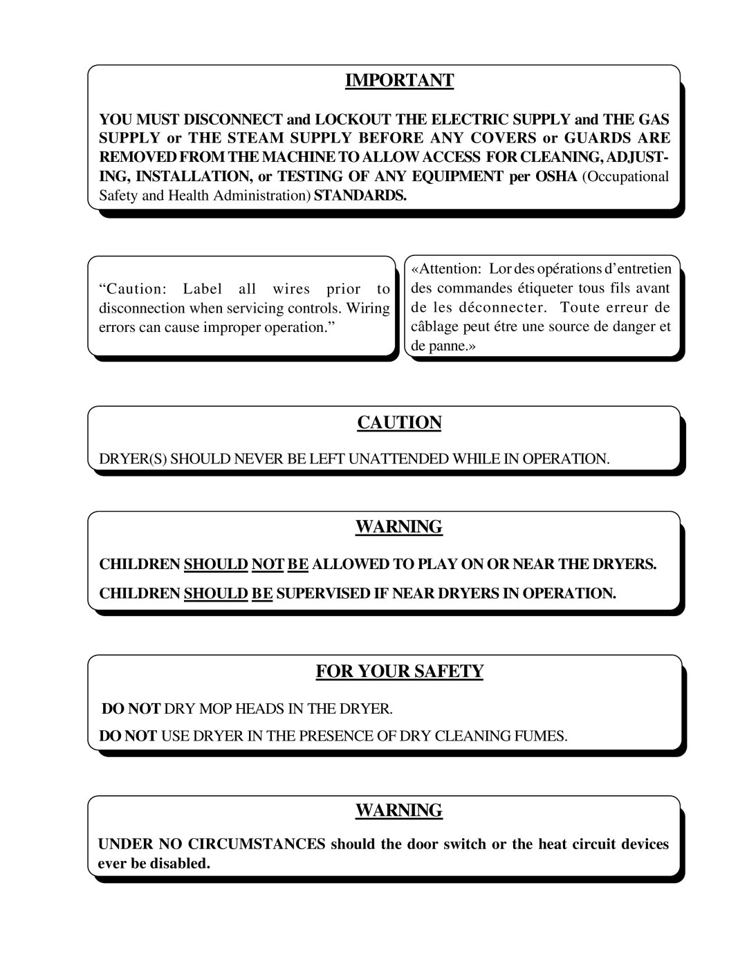 American Dryer Corp ML-96HS installation manual For Your Safety 