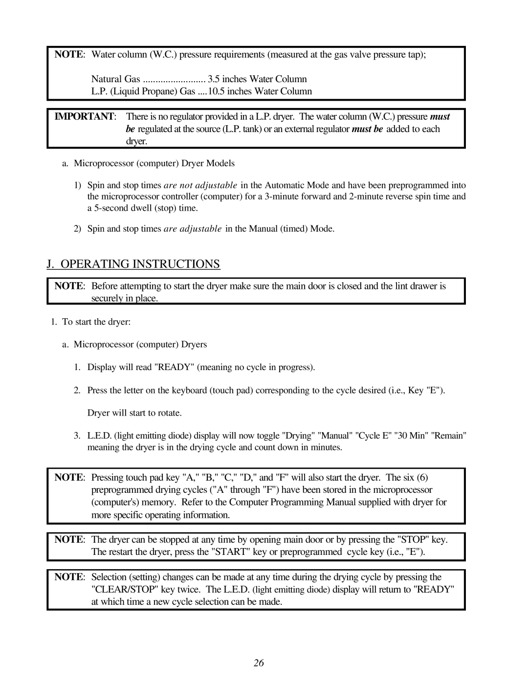 American Dryer Corp ML-96HS installation manual Operating Instructions 