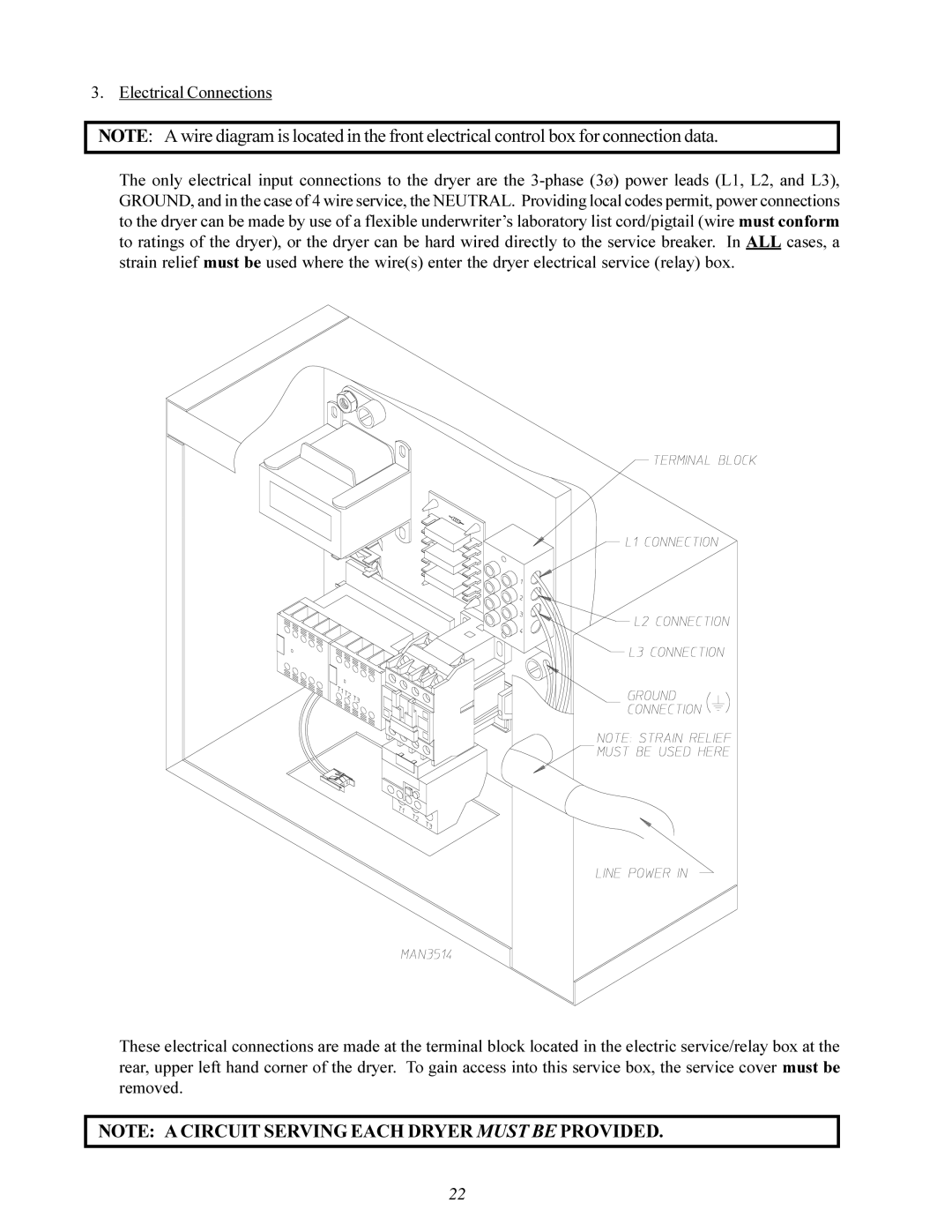 American Dryer Corp MLG-130DR (HSI) installation manual Electrical Connections 