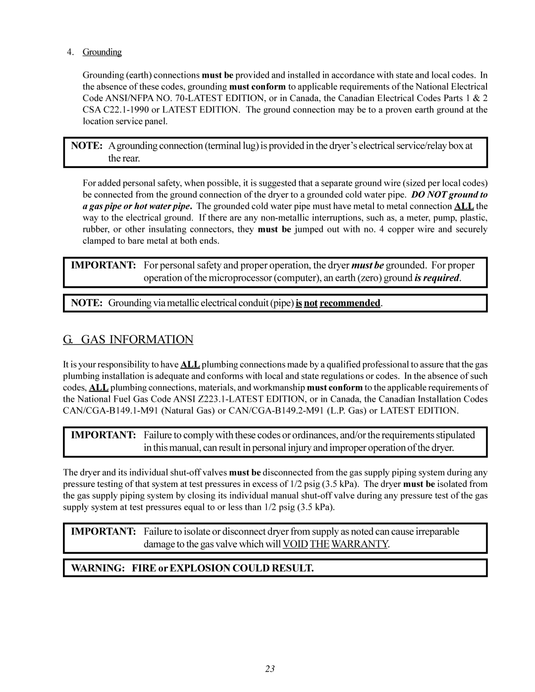 American Dryer Corp MLG-130DR (HSI) installation manual GAS Information 