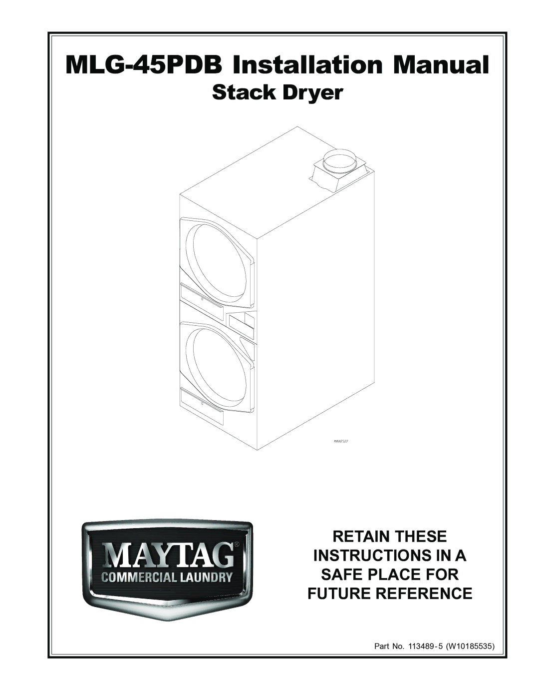 American Dryer Corp installation manual MLG-45PDB Installation Manual 