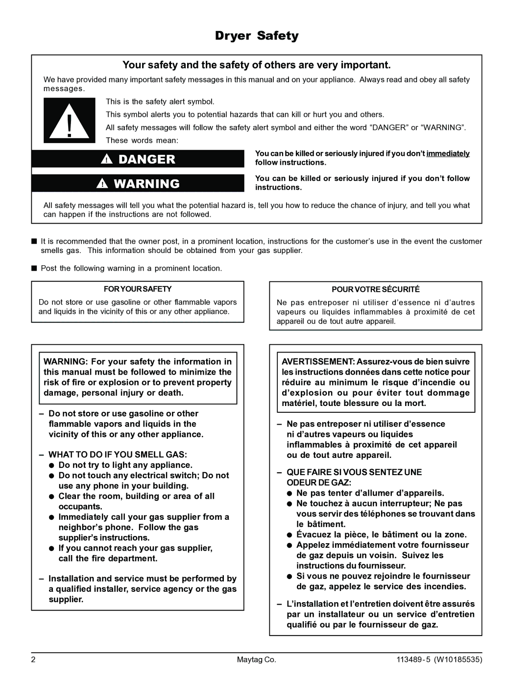 American Dryer Corp MLG-45PDB installation manual Dryer Safety, Your safety and the safety of others are very important 