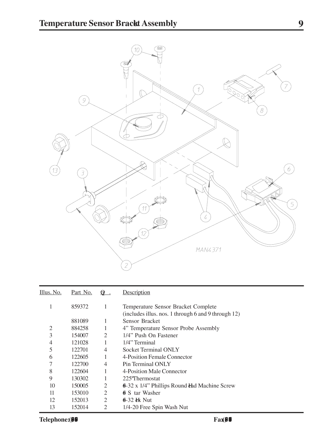 American Dryer Corp MLG-96 manual Temperature Sensor Bracket Assembly 