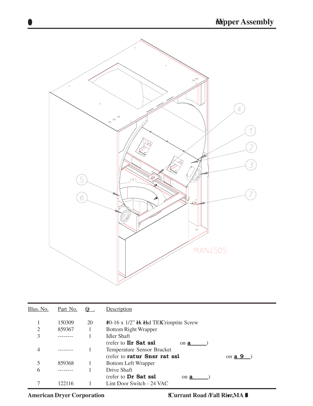 American Dryer Corp MLG-96 manual Wrapper Assembly 