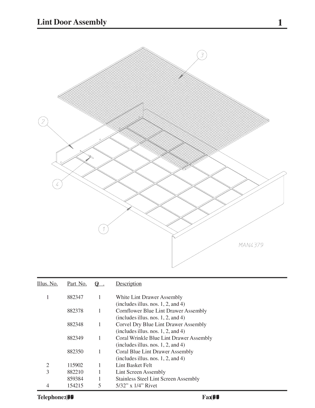 American Dryer Corp MLG-96 manual Lint Door Assembly 