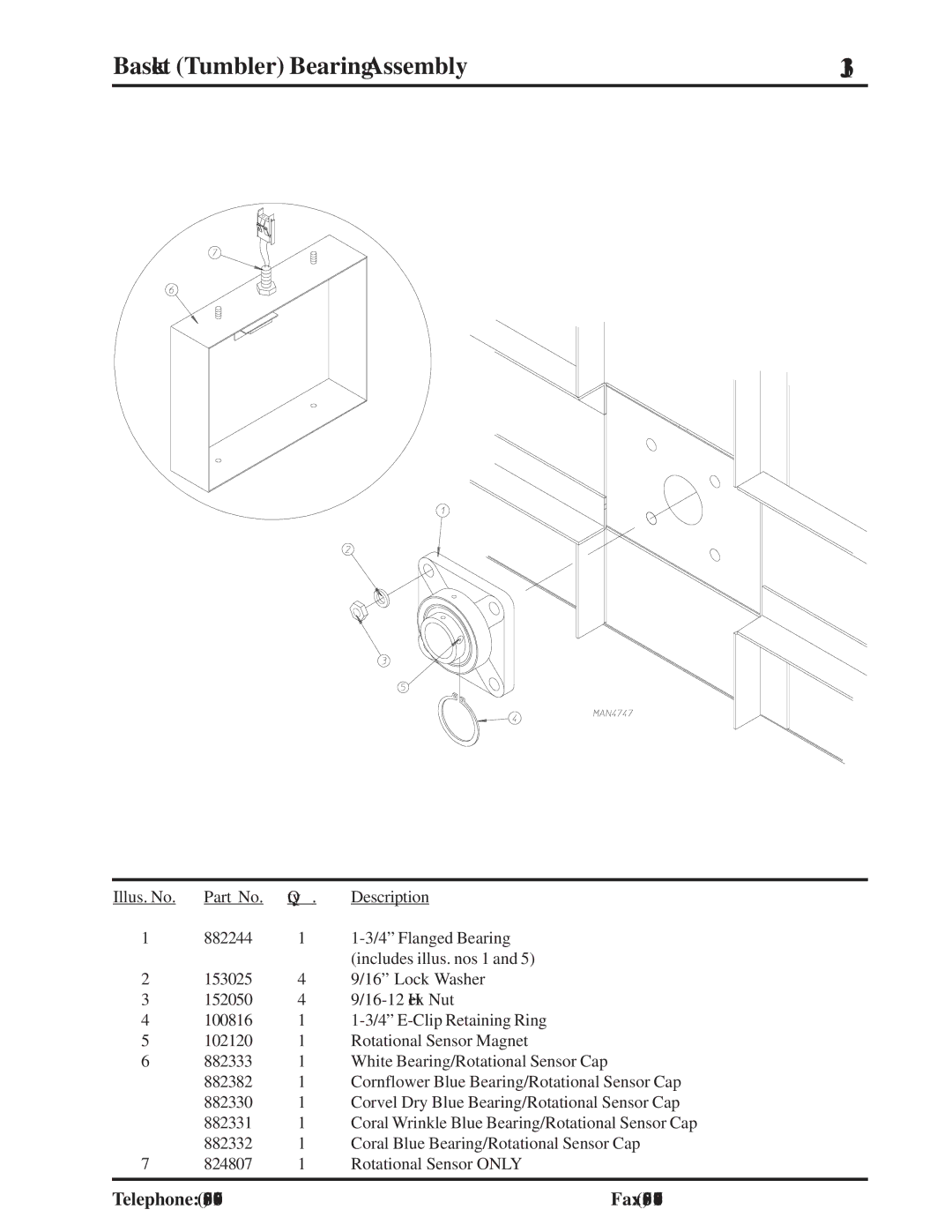 American Dryer Corp MLG-96 manual Basket Tumbler Bearing Assembly 