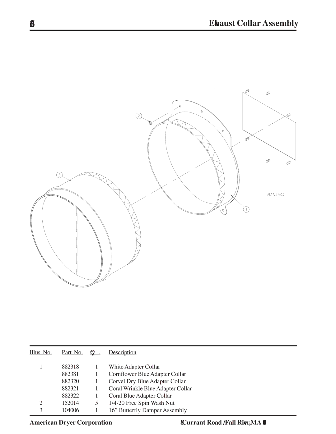 American Dryer Corp MLG-96 manual Exhaust Collar Assembly 