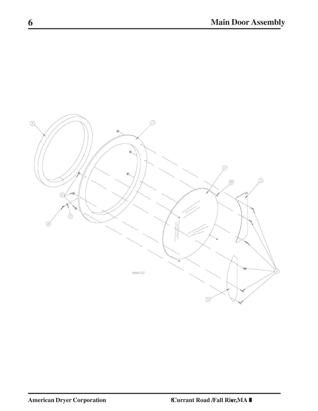 American Dryer Corp MLG-96 manual Main Door Assembly 