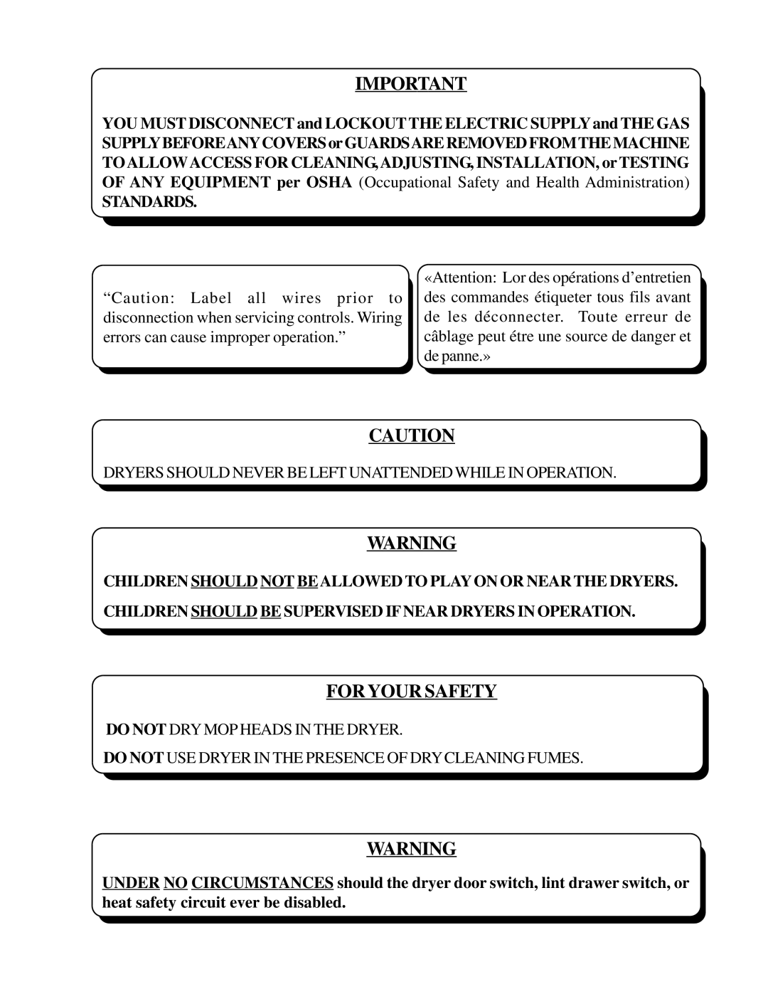 American Dryer Corp MLG31PCA installation manual For Your Safety 