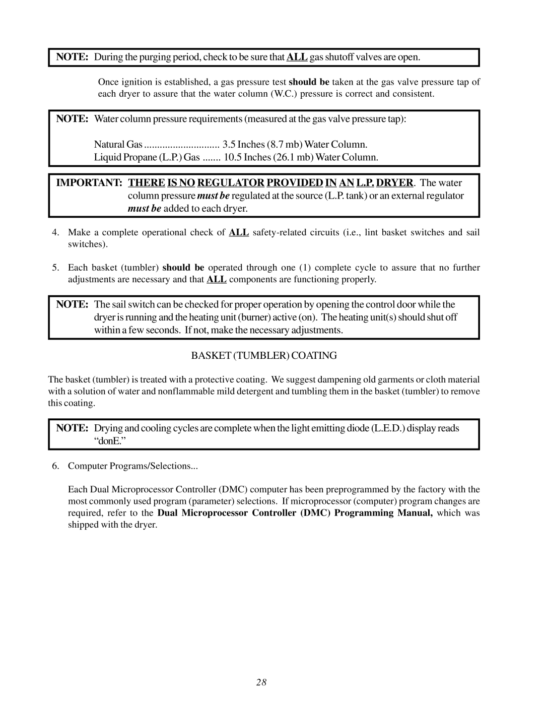 American Dryer Corp MLG31PCA installation manual Basket Tumbler Coating 