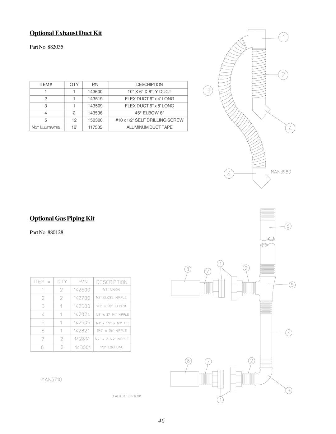 American Dryer Corp MLG31PCA installation manual Optional Gas Piping Kit 