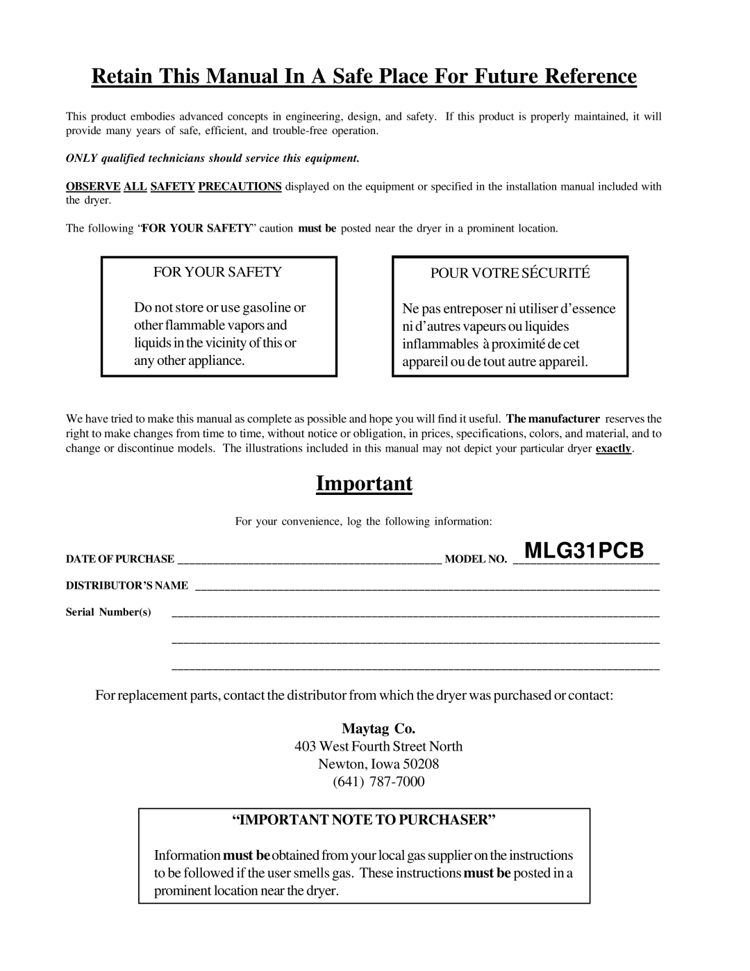 American Dryer Corp MLG31PCB installation manual 