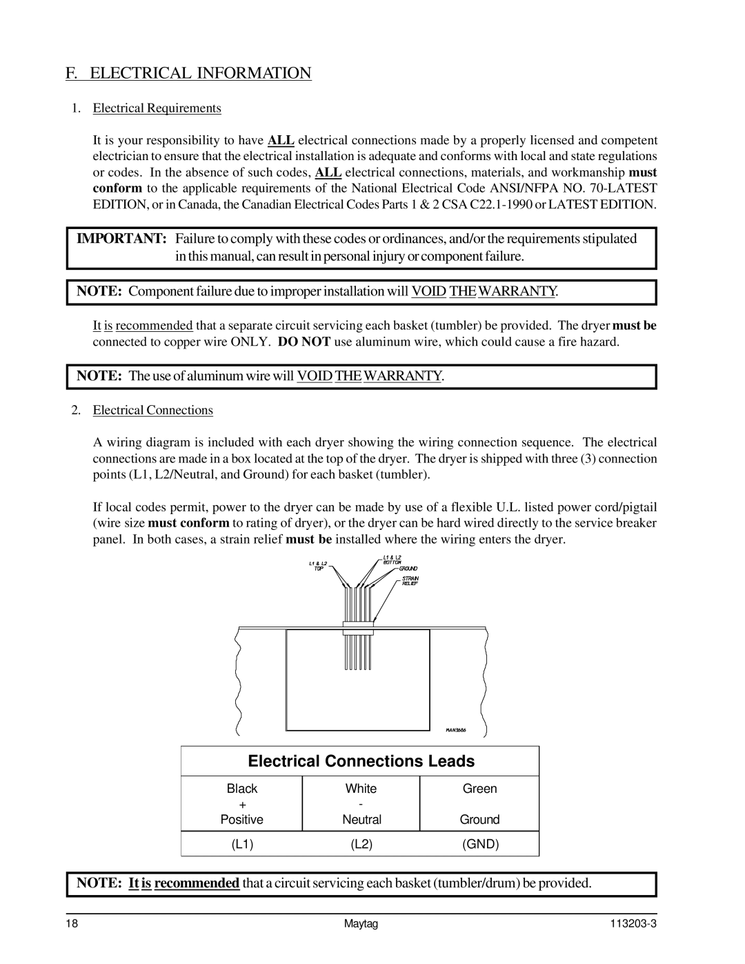 American Dryer Corp MLG31PCB installation manual Electrical Information, Electrical Requirements 