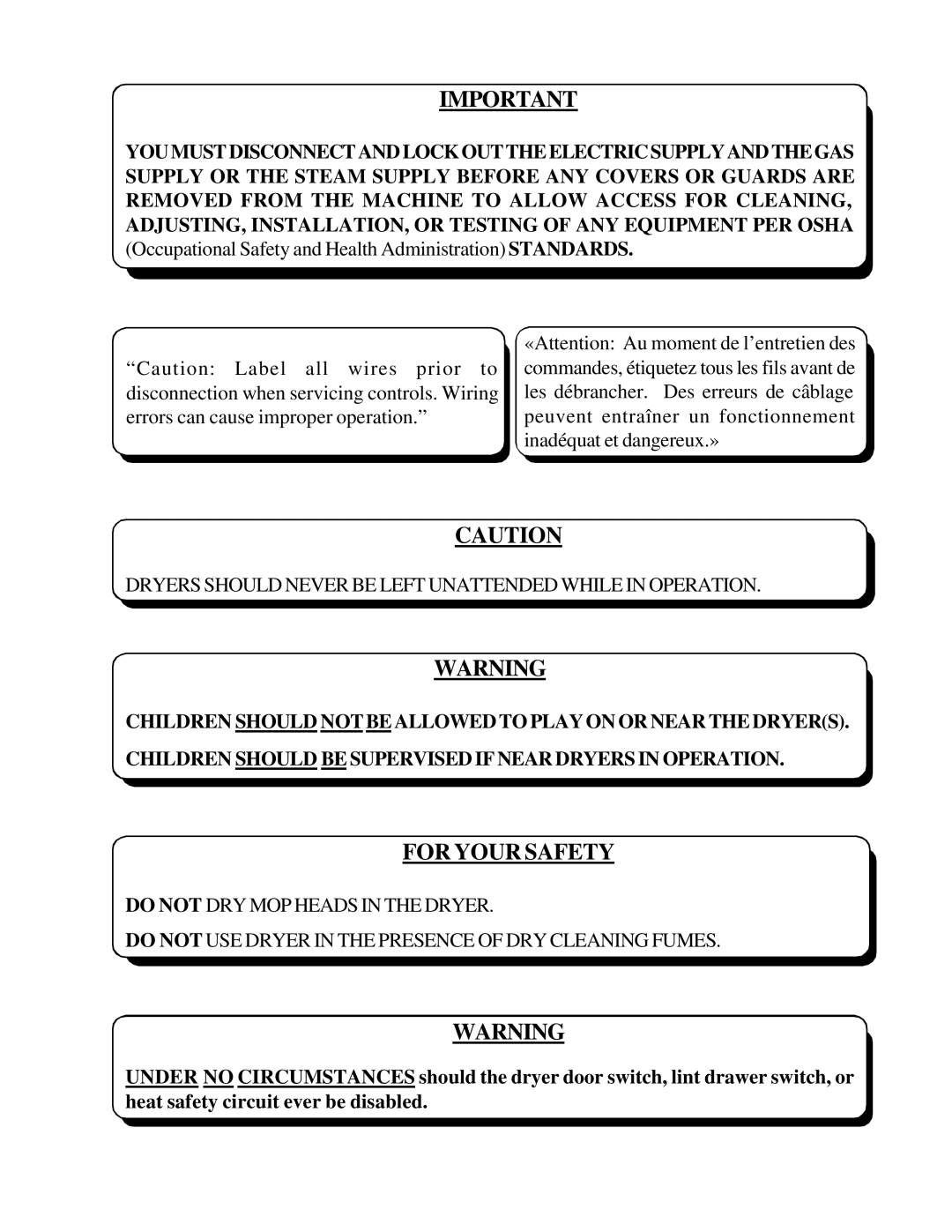 American Dryer Corp MLG31PCB installation manual For Your Safety 