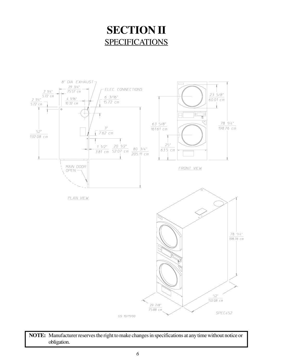 American Dryer Corp MLG32PD3 installation manual Specifications 