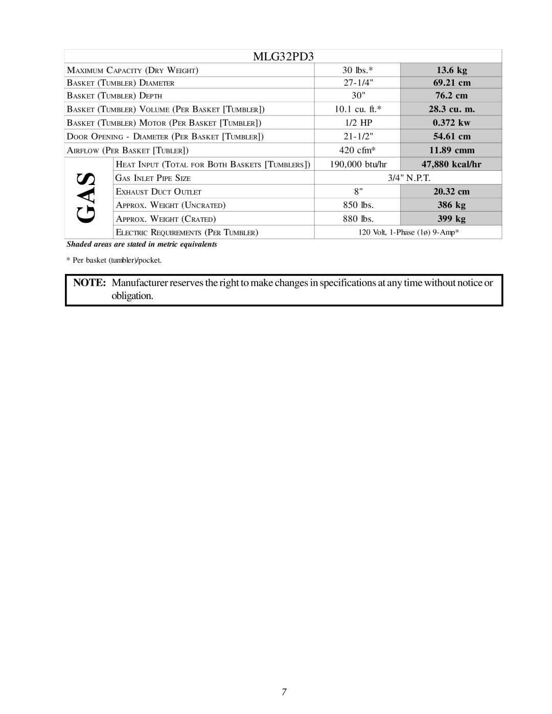 American Dryer Corp MLG32PD3 installation manual Gas 