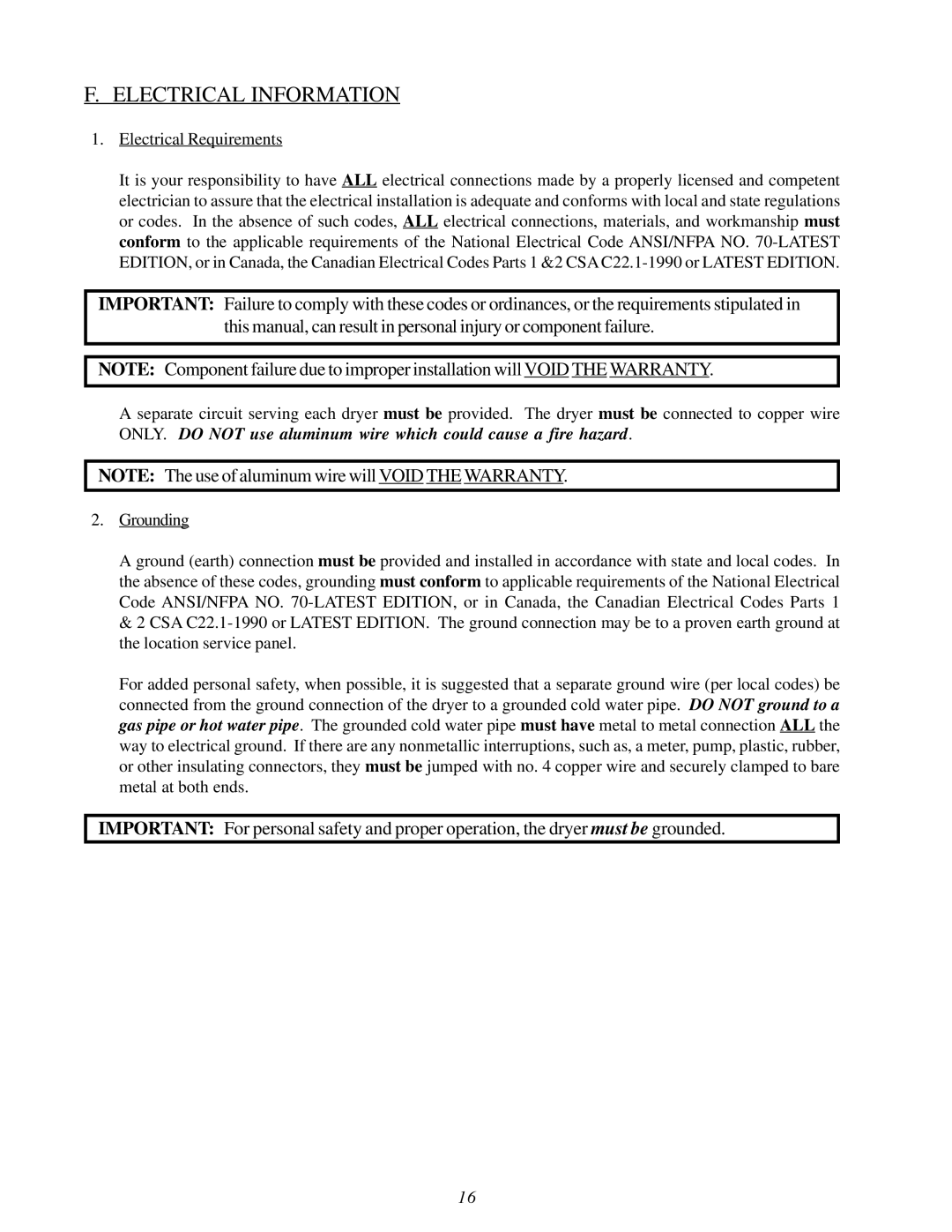 American Dryer Corp MLG32PD3 installation manual Electrical Information, Electrical Requirements 