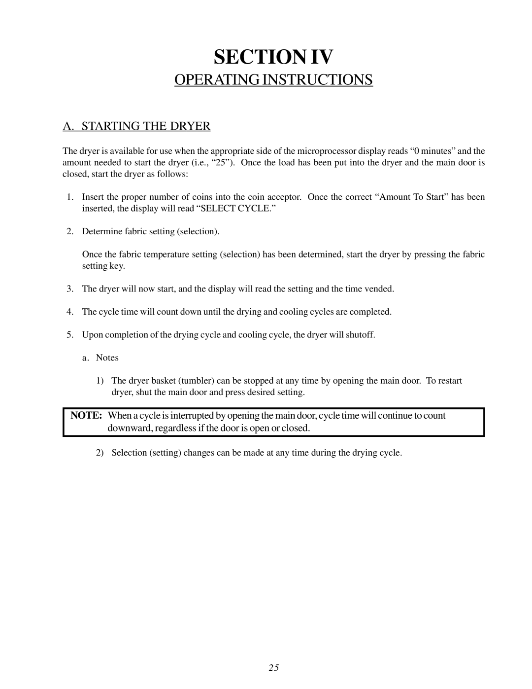 American Dryer Corp MLG32PD3 installation manual Operating Instructions, Starting the Dryer 