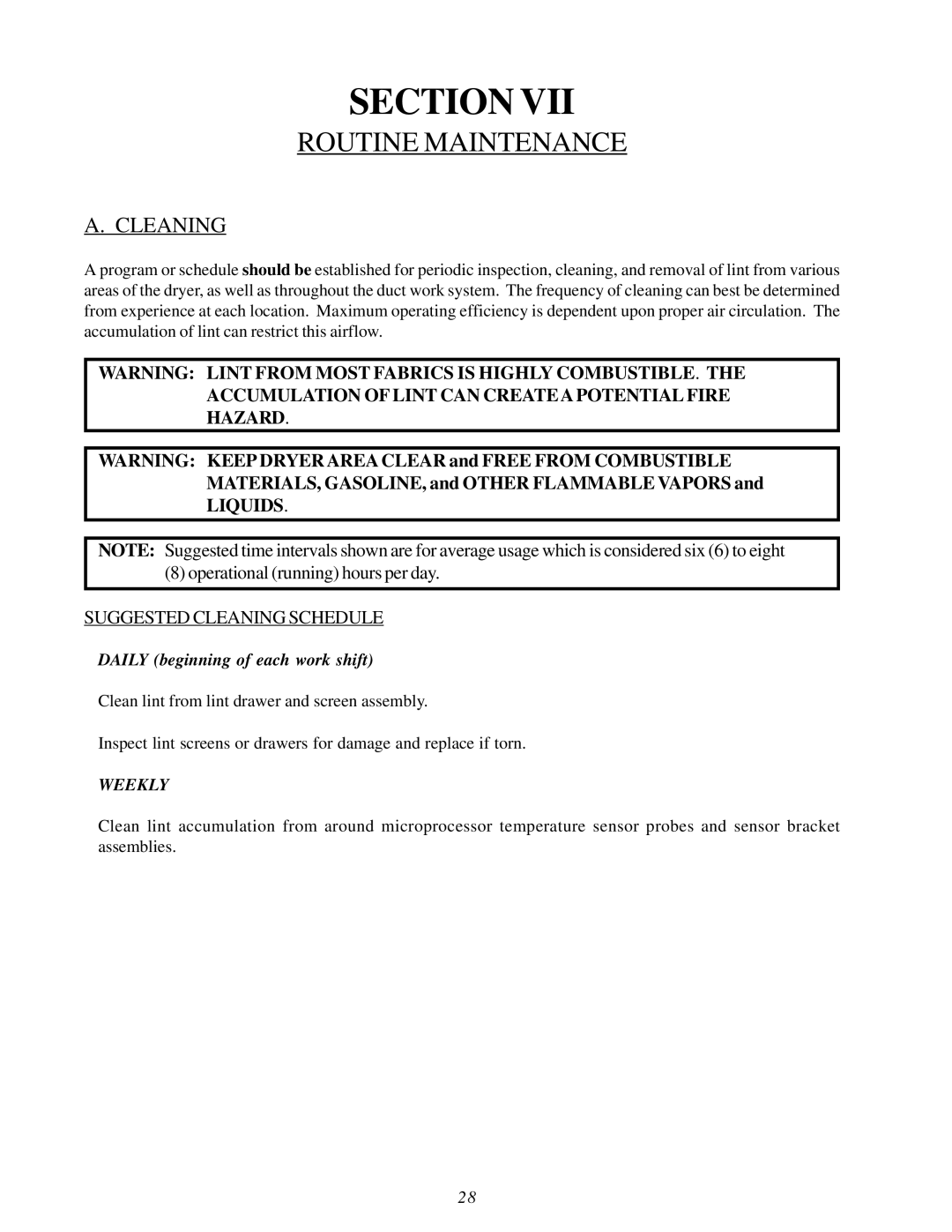 American Dryer Corp MLG32PD3 installation manual Routine Maintenance, Cleaning 