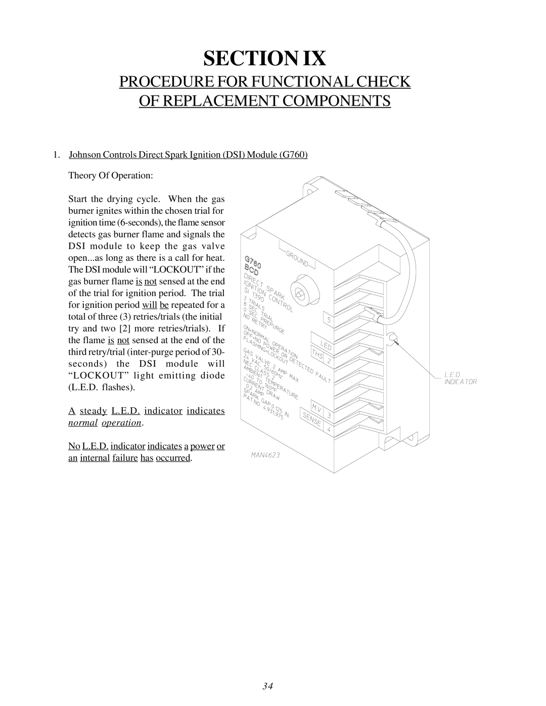 American Dryer Corp MLG32PD3 installation manual Procedure for Functional Check Replacement Components 