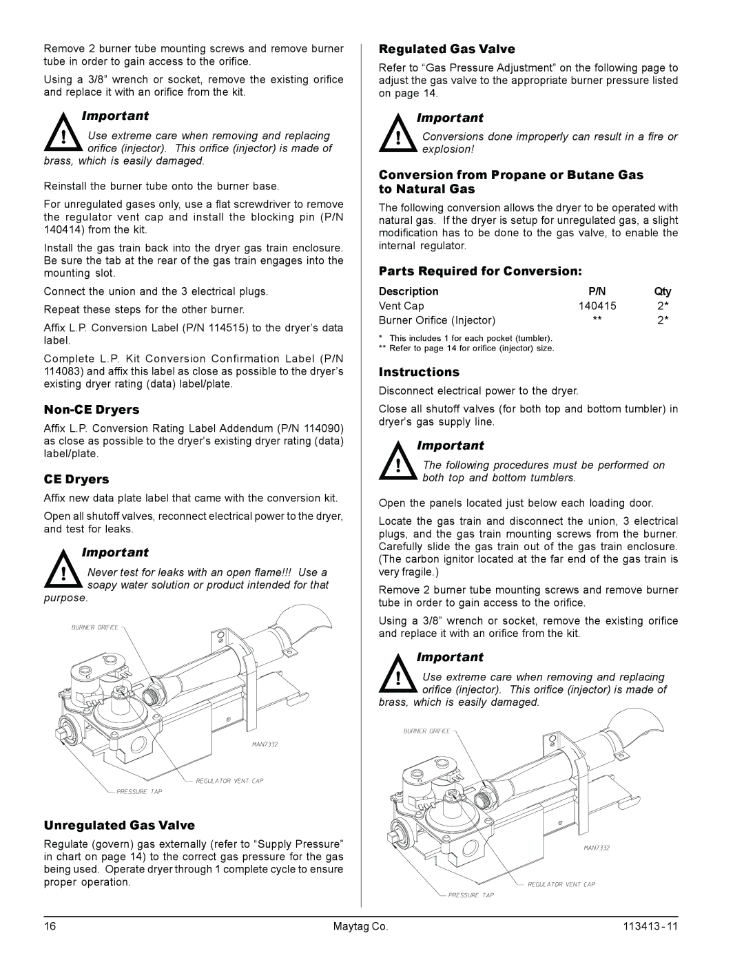 American Dryer Corp MLG33 manual Non-CE Dryers, Unregulated Gas Valve, Regulated Gas Valve 