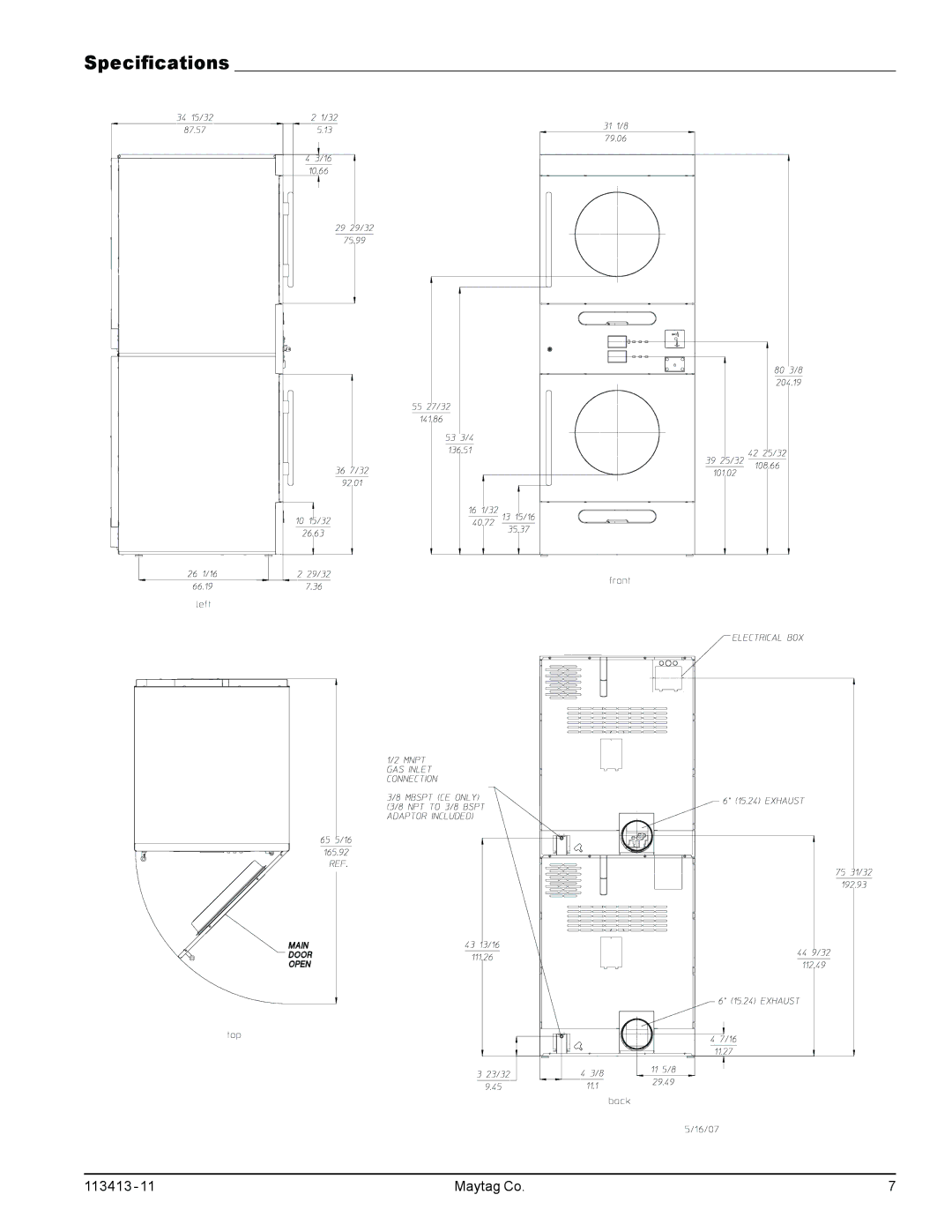 American Dryer Corp MLG33 manual Specifications 