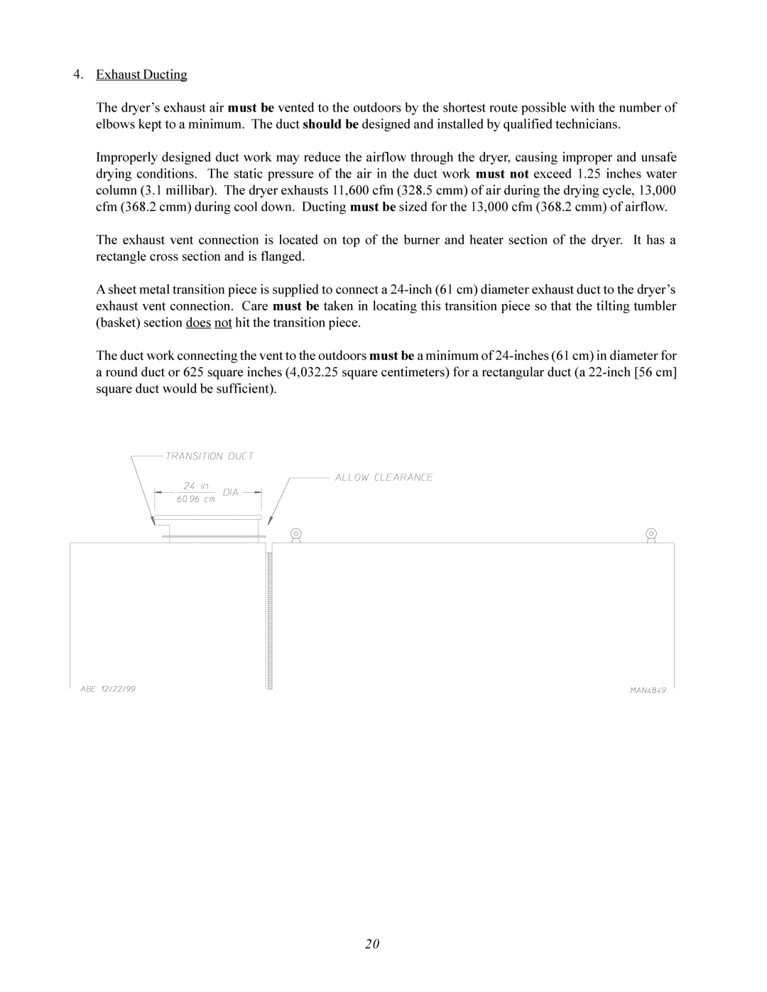 American Dryer Corp MLS-460 manual Exhaust Ducting 