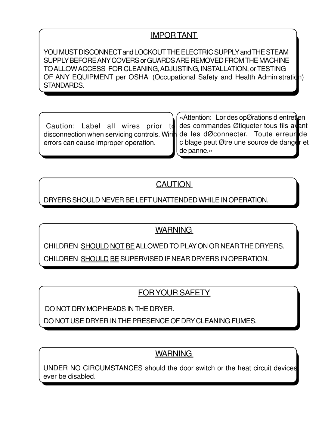 American Dryer Corp MLS-460 manual For Your Safety 