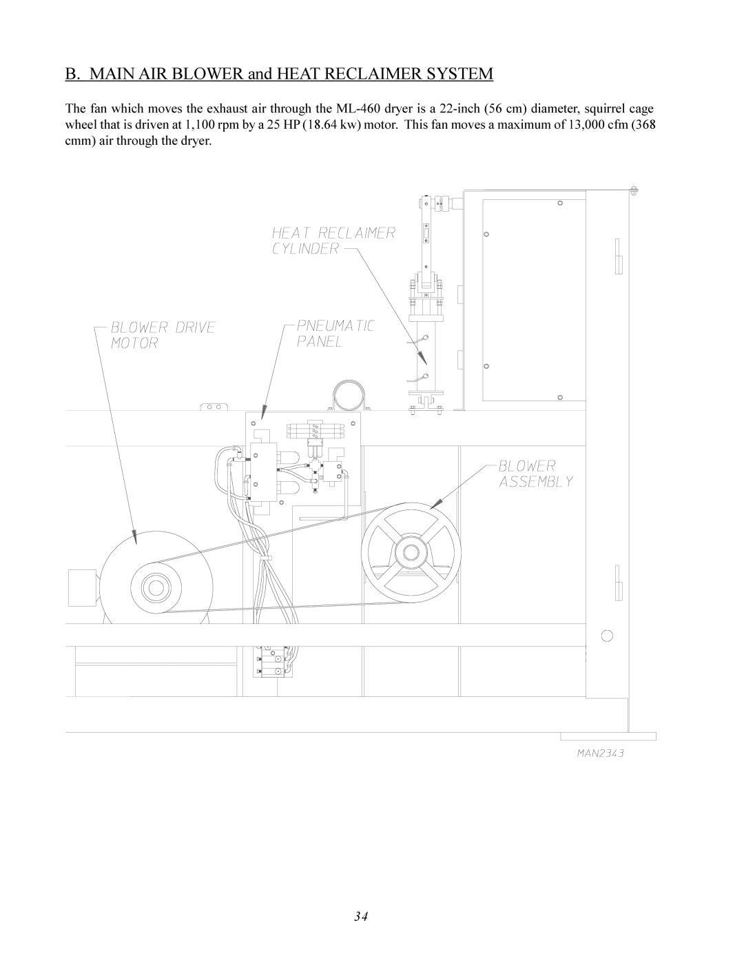 American Dryer Corp MLS-460 manual Main AIR Blower and Heat Reclaimer System 