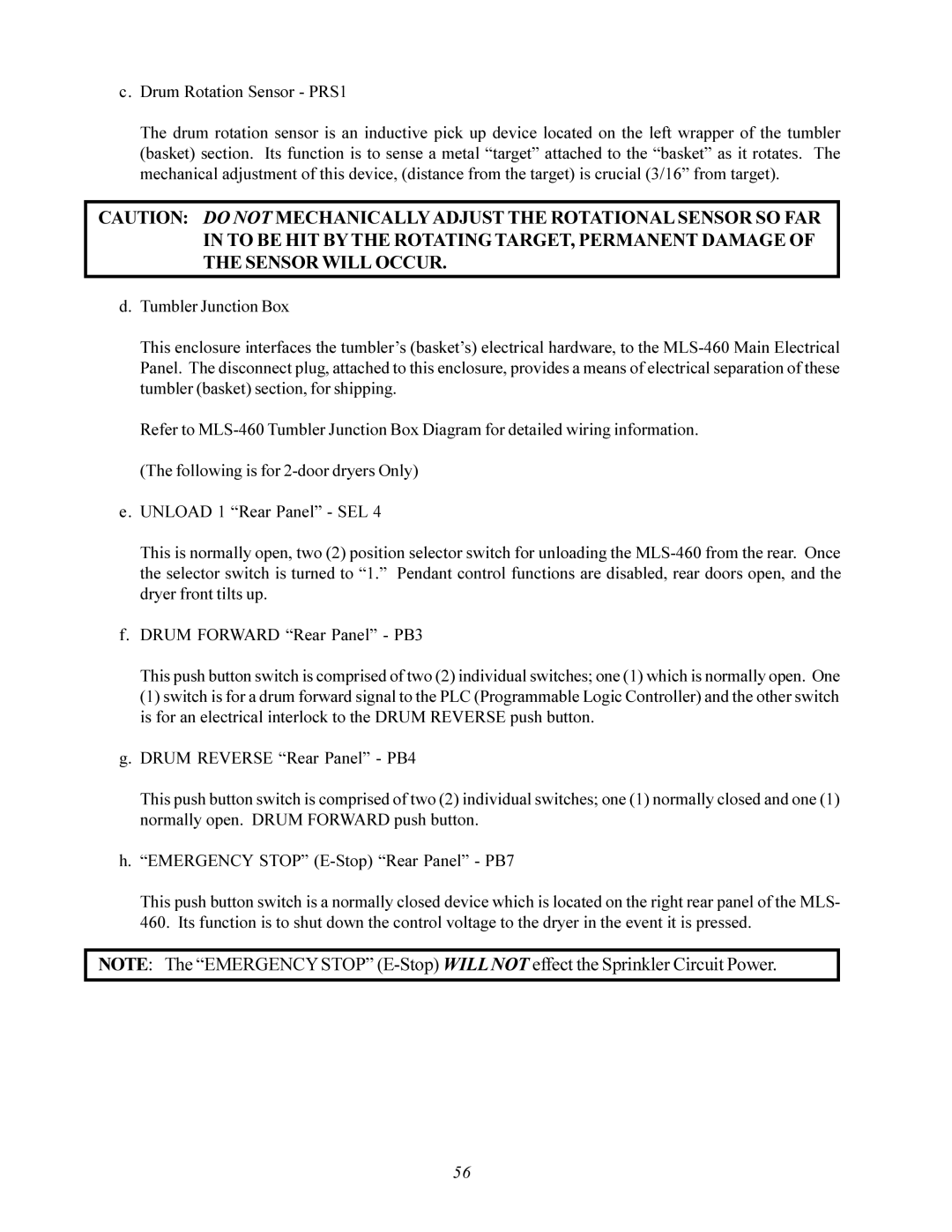 American Dryer Corp MLS-460 manual Drum Rotation Sensor PRS1 