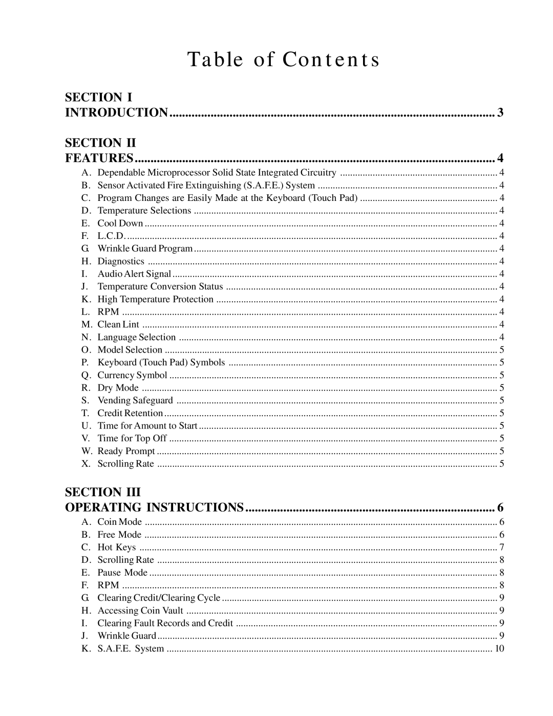 American Dryer Corp None user manual Table of Contents 