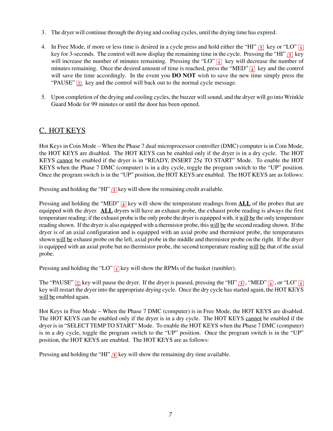 American Dryer Corp None user manual HOT Keys 