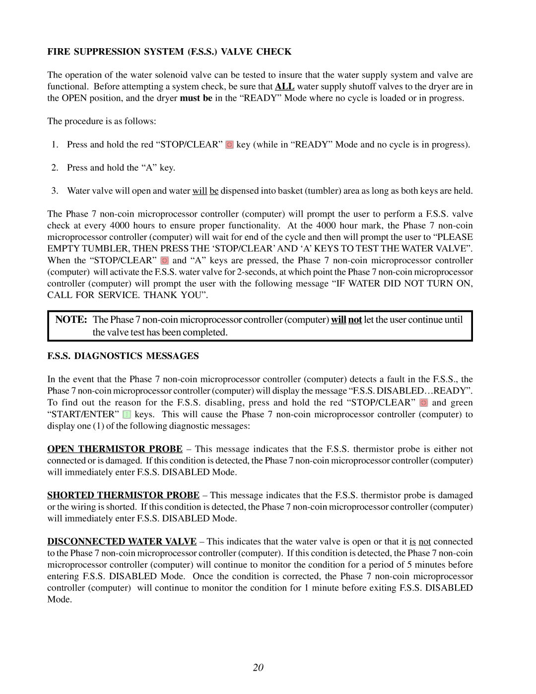 American Dryer Corp Phase 7.2.2 user manual Fire Suppression System F.S.S. Valve Check 