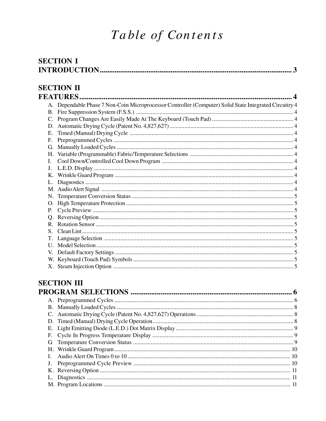 American Dryer Corp Phase 7.2.2 user manual Table of Contents 