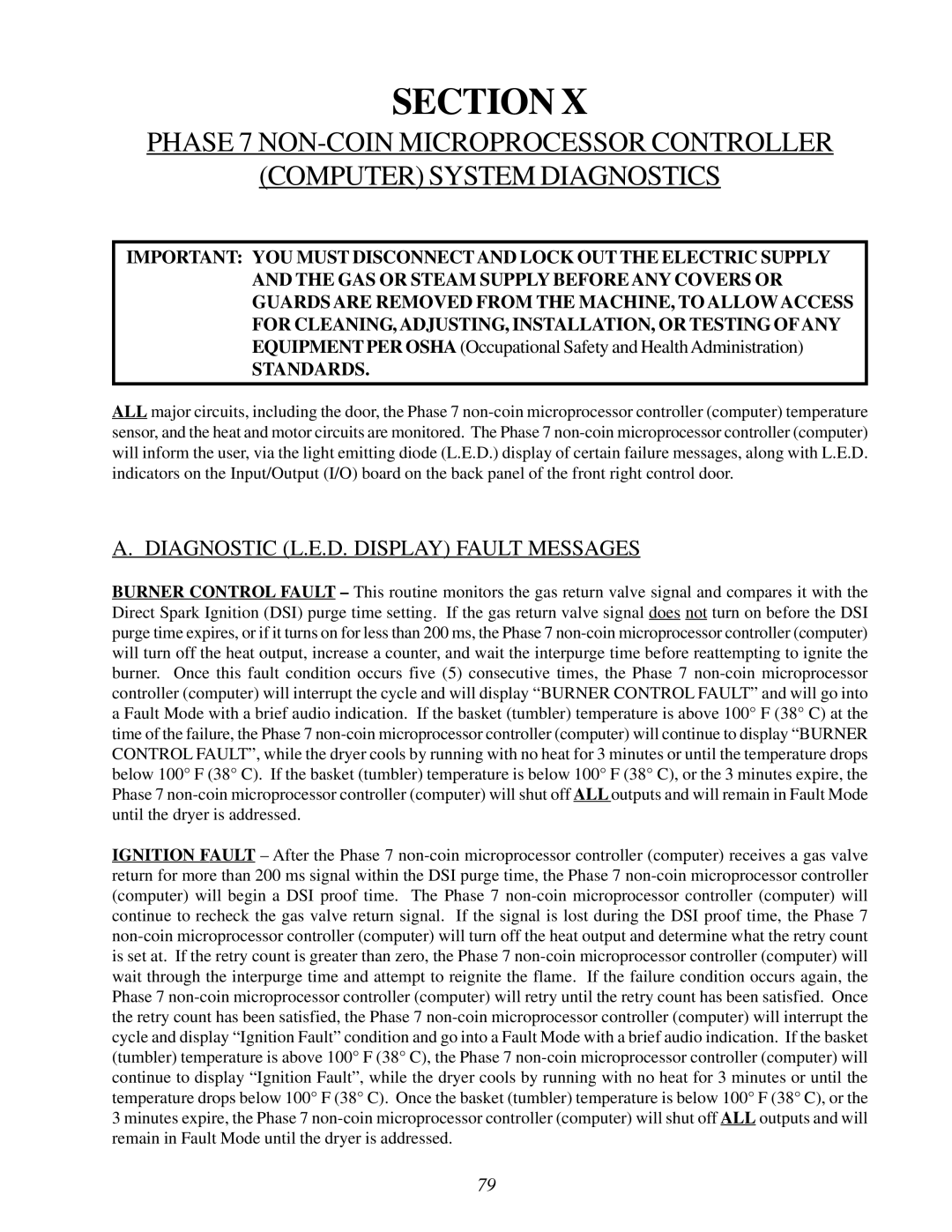 American Dryer Corp Phase 7.2.2 user manual Diagnostic L.E.D. Display Fault Messages, Standards 