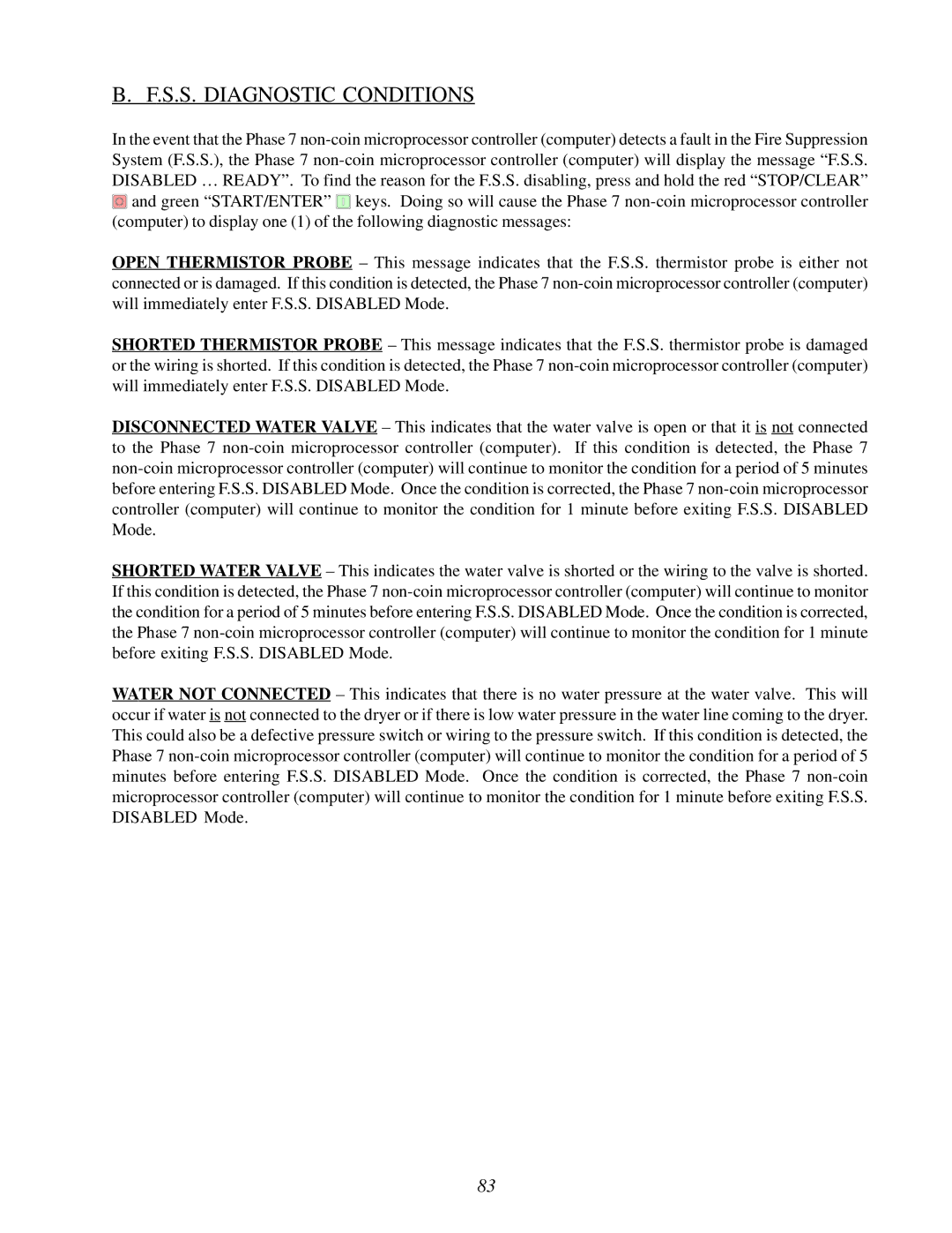 American Dryer Corp Phase 7.2.2 user manual S.S. Diagnostic Conditions 