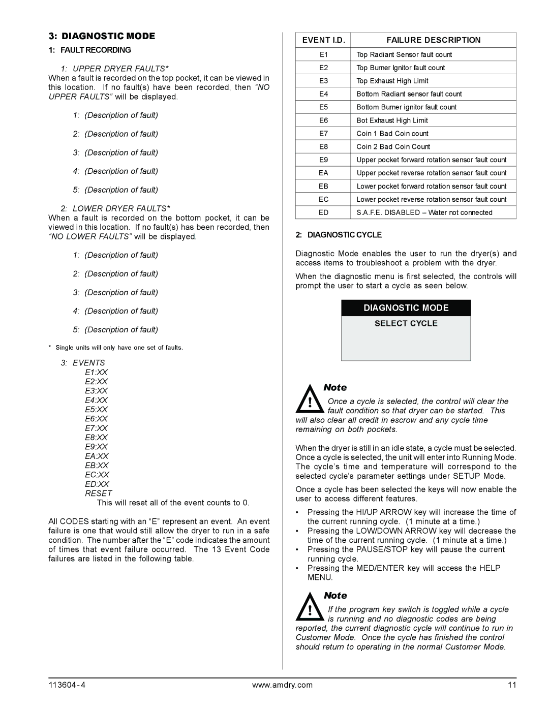 American Dryer Corp 8.4 Rev 2.2, Phase 8.3 user manual Diagnostic Mode 