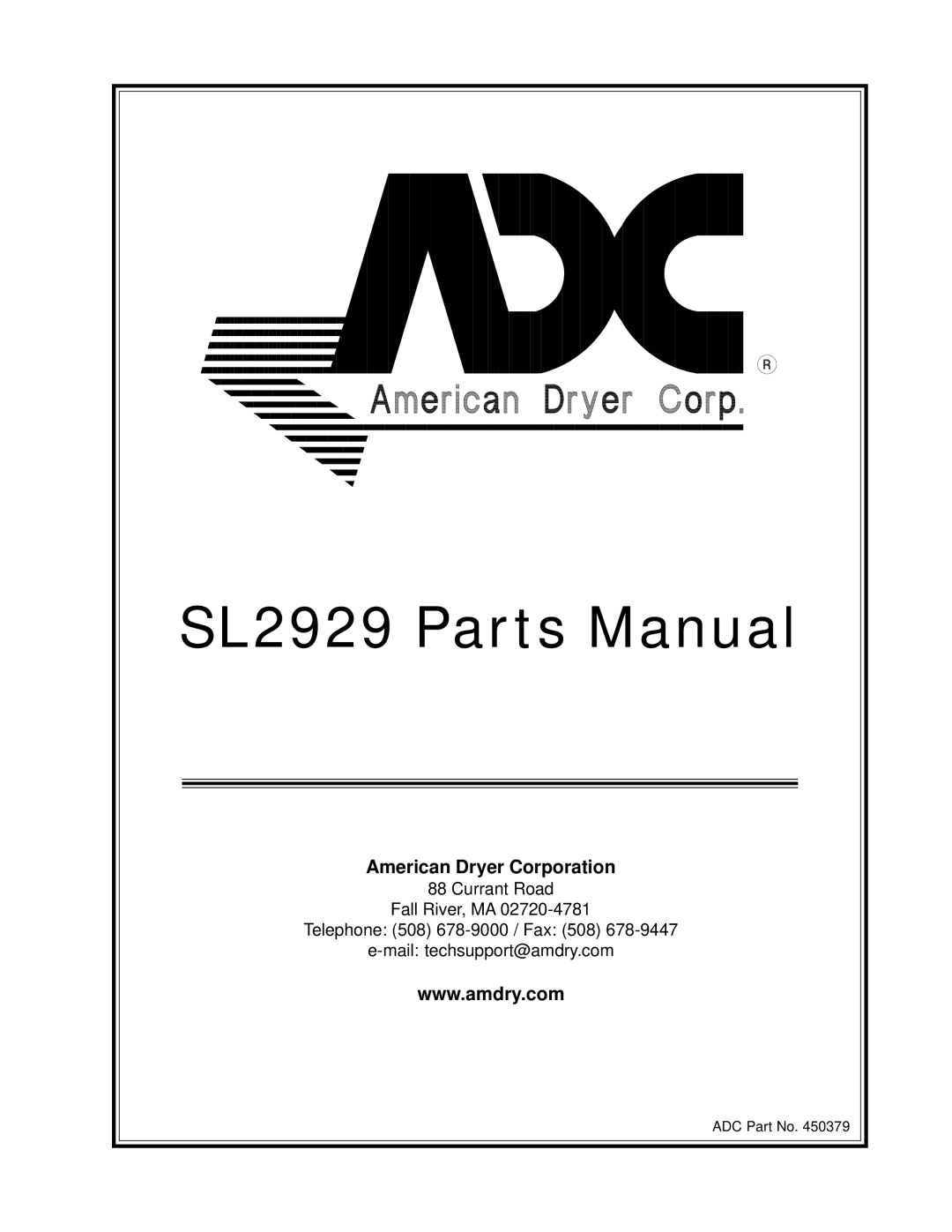 American Dryer Corp manual SL2929 Parts Manual 