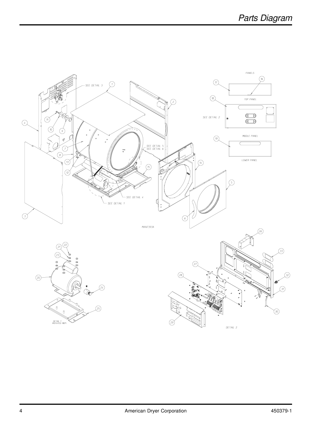 American Dryer Corp SL2929 manual Parts Diagram 